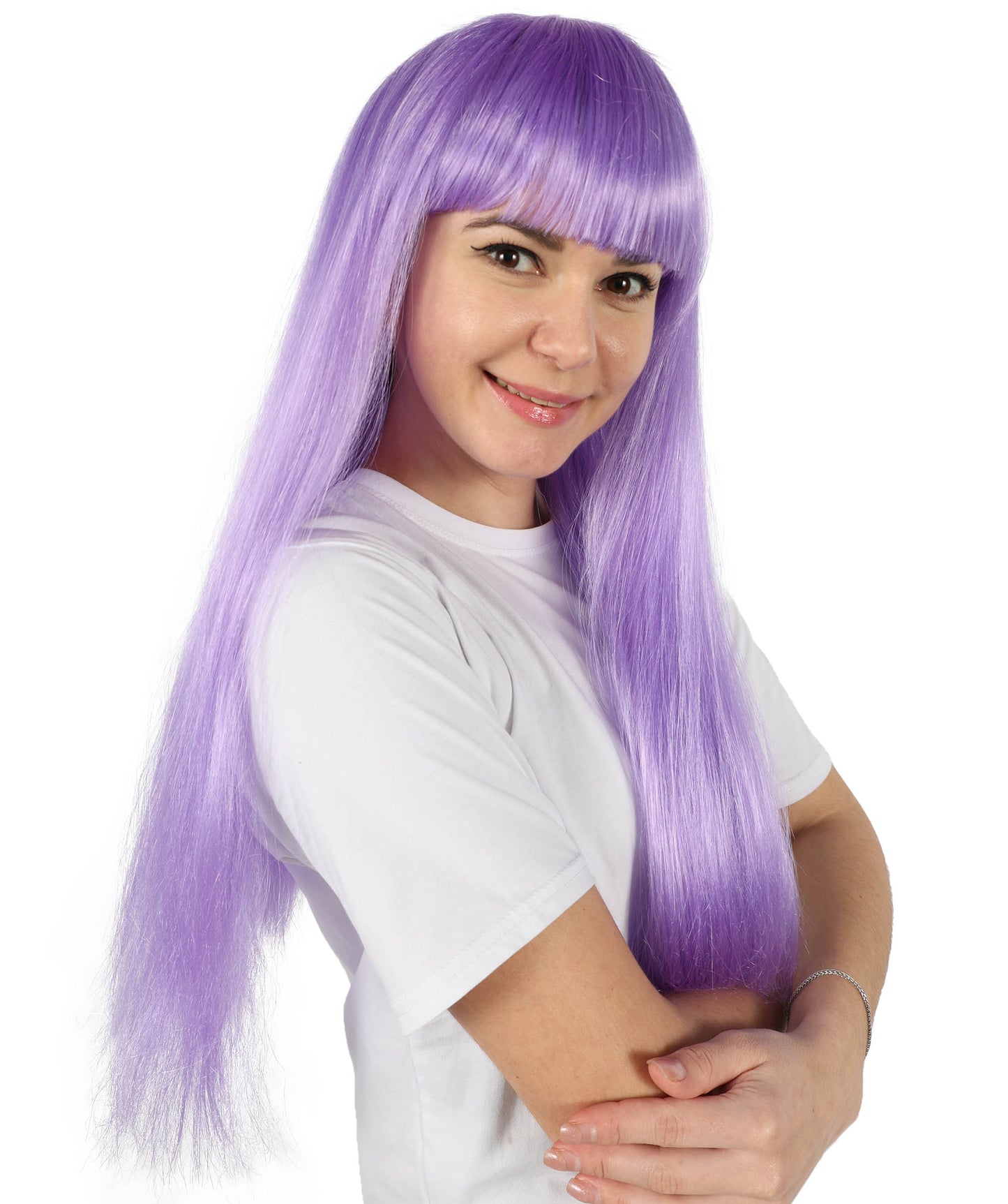 HPO Women's Vibrant Lavender Roleplay Purple Wig | Flame-resistant Synthetic Fiber with Capless Cap | Ideal for party, Halloween, cosplay, theater, drag, performance, costume events