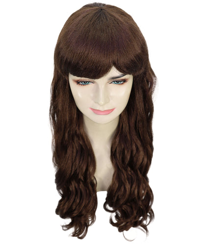 HPO Women's Red Long Wavy Desire Wig with Front Bangs | Halloween and Party Wig | Flame-retardant Synthetic Fiber  |  Premium Breathable Capless Cap