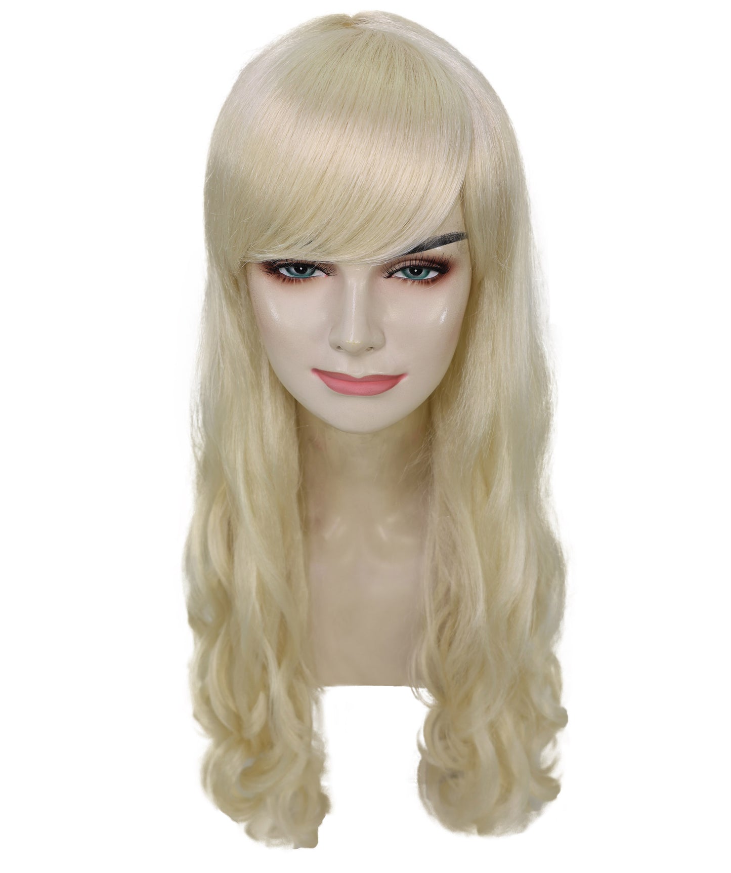 HPO Women's Multicolor Long Curly Wig with Fringe, Flame-retardant Synthetic Fiber
