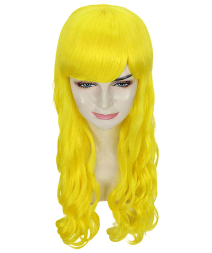 HPO Women's Red Long Wavy Desire Wig with Front Bangs | Halloween and Party Wig | Flame-retardant Synthetic Fiber  |  Premium Breathable Capless Cap