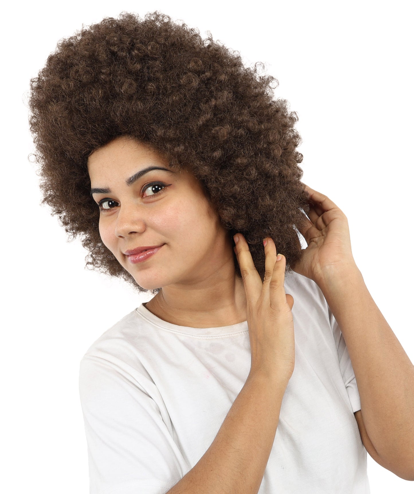 HPO Women’s 15 Inch Curly Ash Brown Mixed Afro Wig – Synthetic Lightweight Retro Hair Capless Cap | Ideal for Parties, Dress-Up, and Cosplay Looks