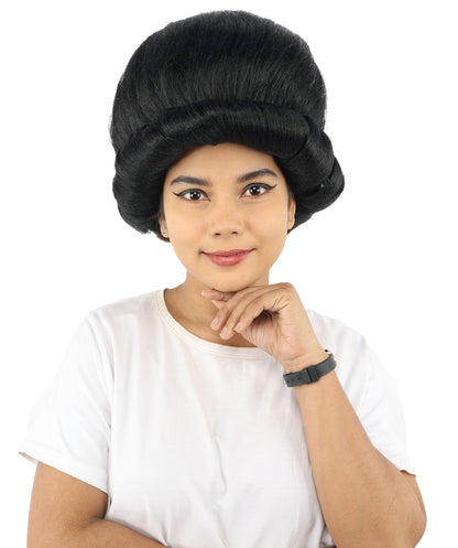 HPO Women's Voluminous Golden Blonde Grandma Wig | Medium Puffy Afro Style with Silver Texture, Synthetic Fiber & Adjustable Fit | Halloween, 100th Day of School, Theater & Funny Costume