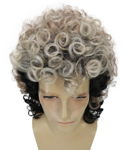 HPO Men’s Rocker 80s Black & Brown Highlighted Mullet Wig | Funny Curly Hairpiece with Capless Cap Design | Ideal for Halloween and cosplay