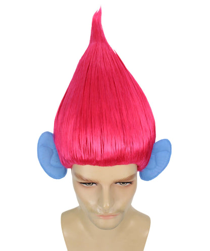 HPO Men's Pointy Diamond Guy Troll Wig with Blue Ears,Multiple Color,Flame-Retardant Synthetic Fiber