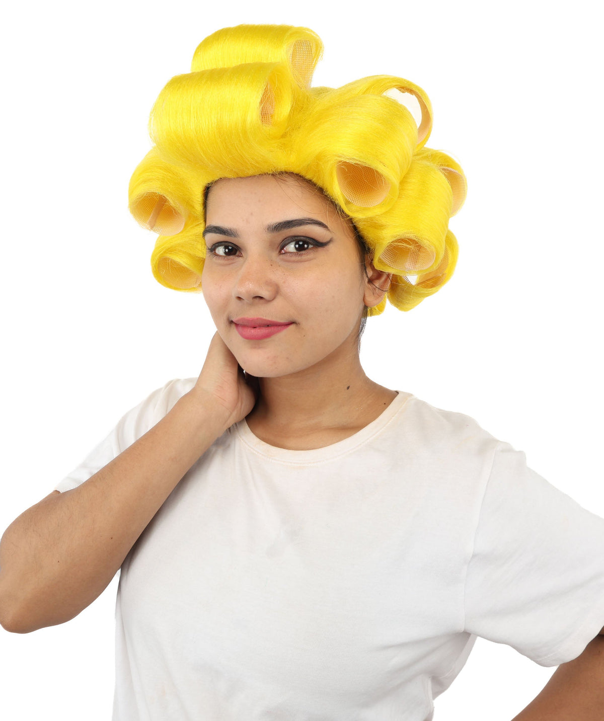 HPO Adult Women's Retro Roller Set Pink Wig | Multiple Color Options, create of synthetic fiber, large cylindrical curler texture, capless cap | Party, Halloween, theater, drag, performance, costume events