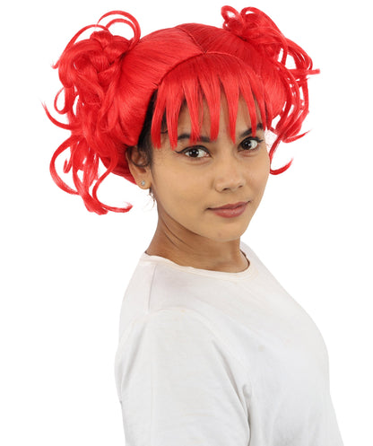 HPO Adult Women’s Messy Twin Bun Wig with Graphic Bangs | Multiple Color Options | Edgy Wig for Cosplay, Fashion Events, Halloween & Stage Wear | Adjustable Cap, Lightweight Synthetic Fiber