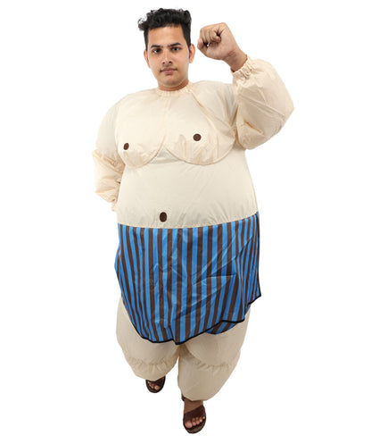 HPO Men's Inflatable Wrestler Costume | Funny Sumo-Style Blow-Up Suit with Built-In Fan | Ideal for Halloween & Cosplay Parties