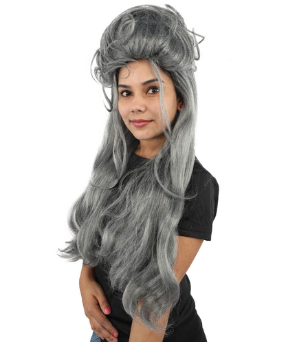 HPO Extra Long Messy Dark Grey Zombie-Style Wig | Distressed Hairpiece for Halloween, Cosplay, Themed Parties, Stage Performances & Haunted Roleplay
