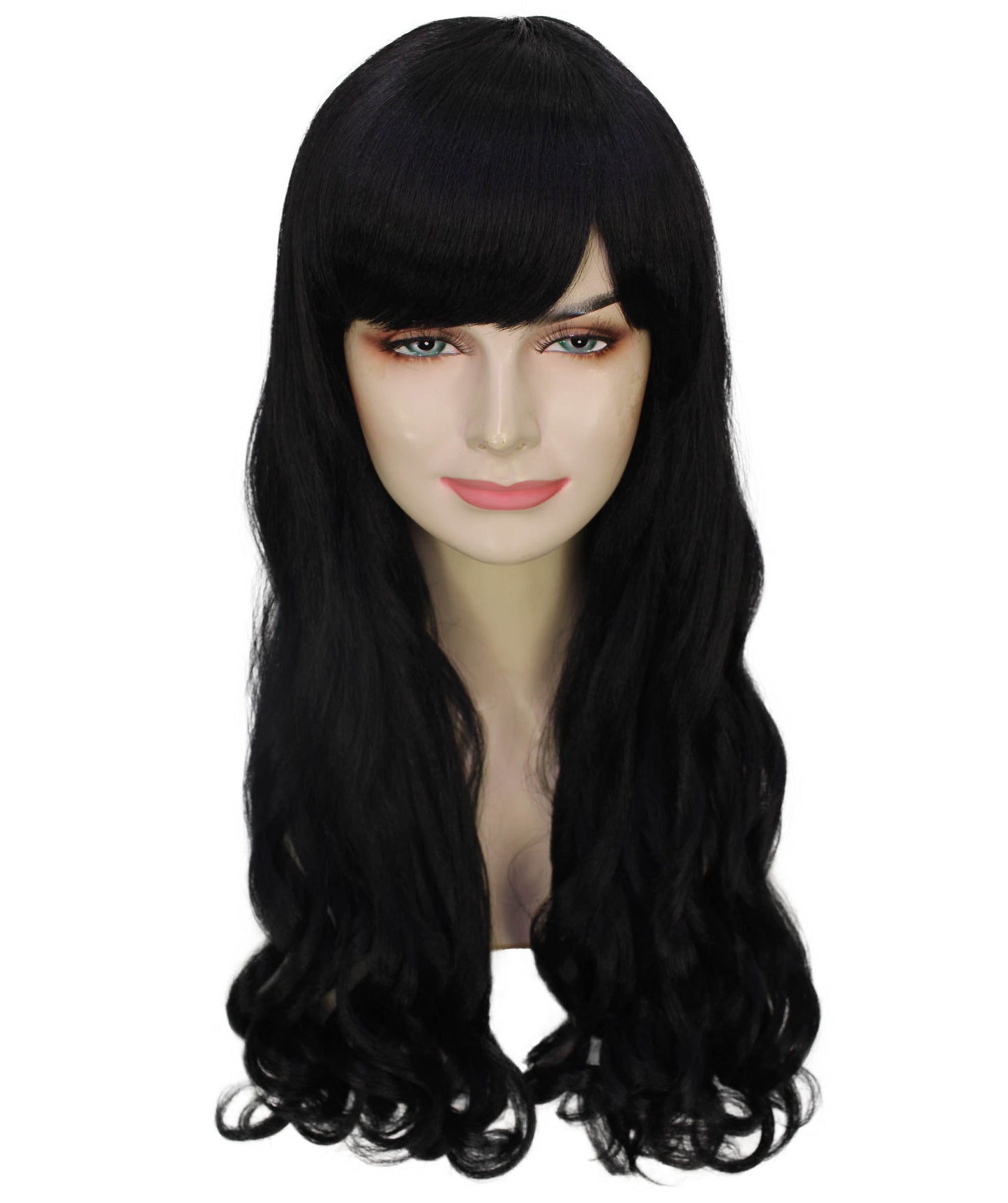 Black Long Curly Wig with Fringe