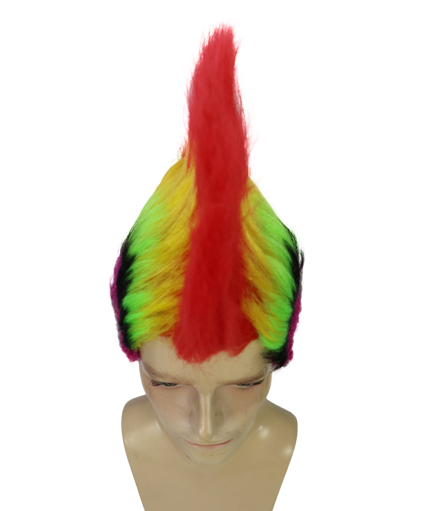 HPO Adult Men’s Mohican Multi-Color Punk Wig | Spiky Rocker Costume Hair for Parties, Festivals | Ideal for Halloween | Breathable Capless Cap