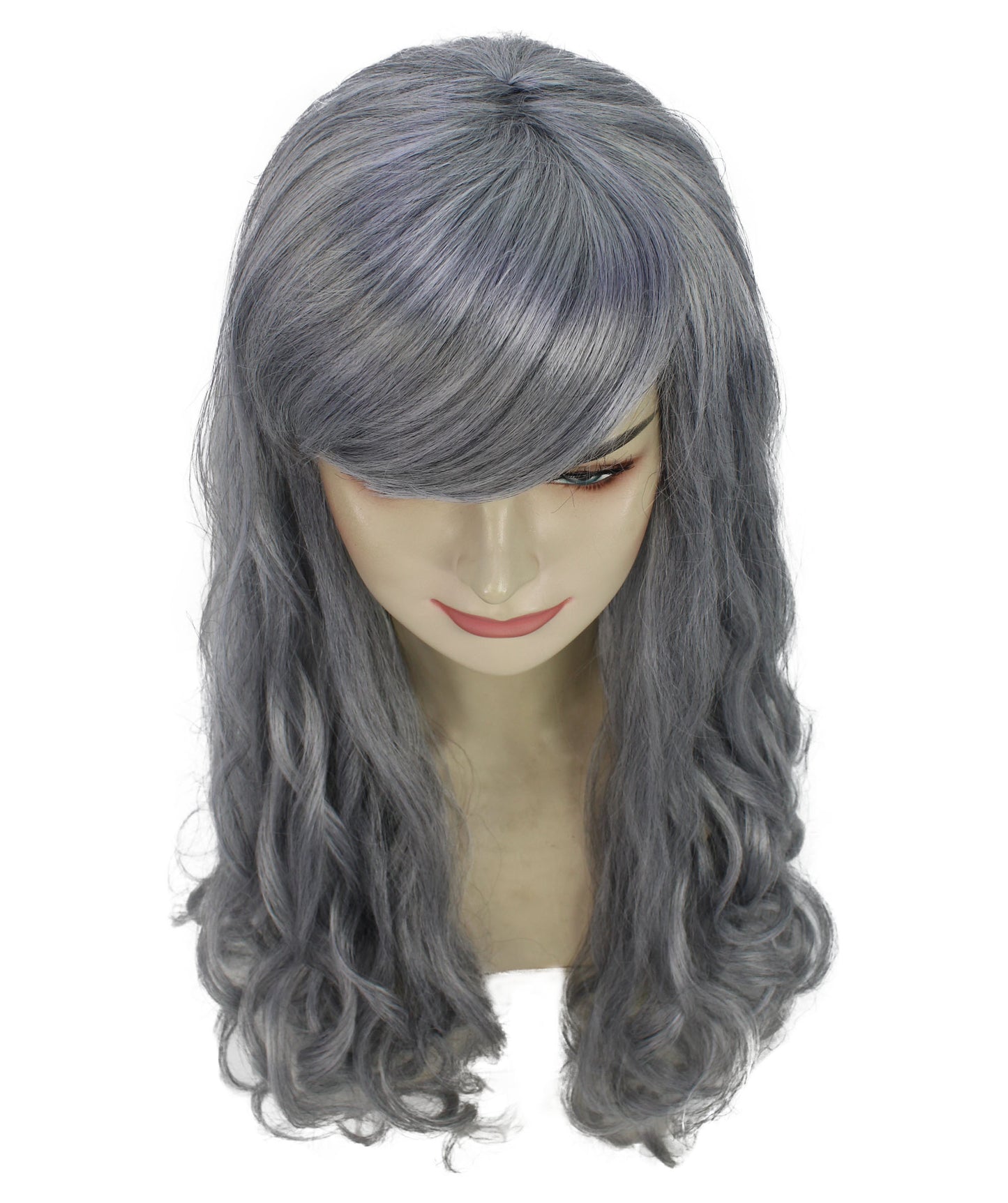 HPO Women's Multicolor Long Curly Wig with Fringe, Flame-retardant Synthetic Fiber