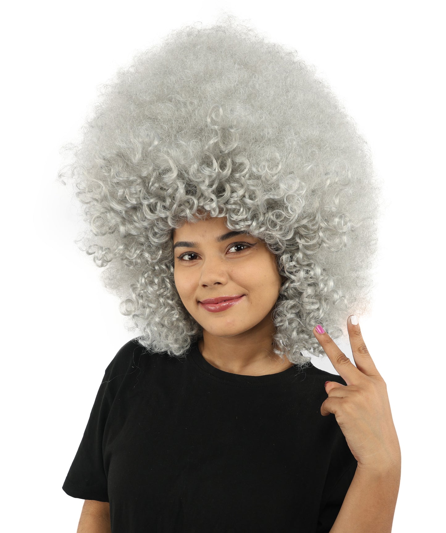 HPO Women's Giant White Glitter Afro Wig | Massive Puffy Sparkle Hair with Silver Sheen, Synthetic Fiber & Breathable Cap | Halloween, Troll Roleplay, 70s Disco Party, Theater & Funny Costume