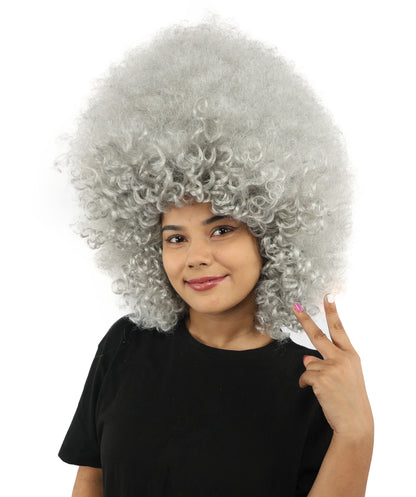 HPO Women's Giant White Glitter Afro Wig | Massive Puffy Sparkle Hair with Silver Sheen, Synthetic Fiber & Breathable Cap | Halloween, Troll Roleplay, 70s Disco Party, Theater & Funny Costume