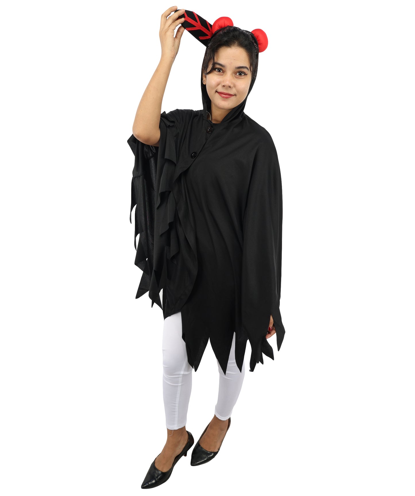 HPO Unisex Mystic Winged Creature Costume | Black Hooded Cape with Feather Details | Halloween, Cosplay, Parties & Themed Roleplay Outfit