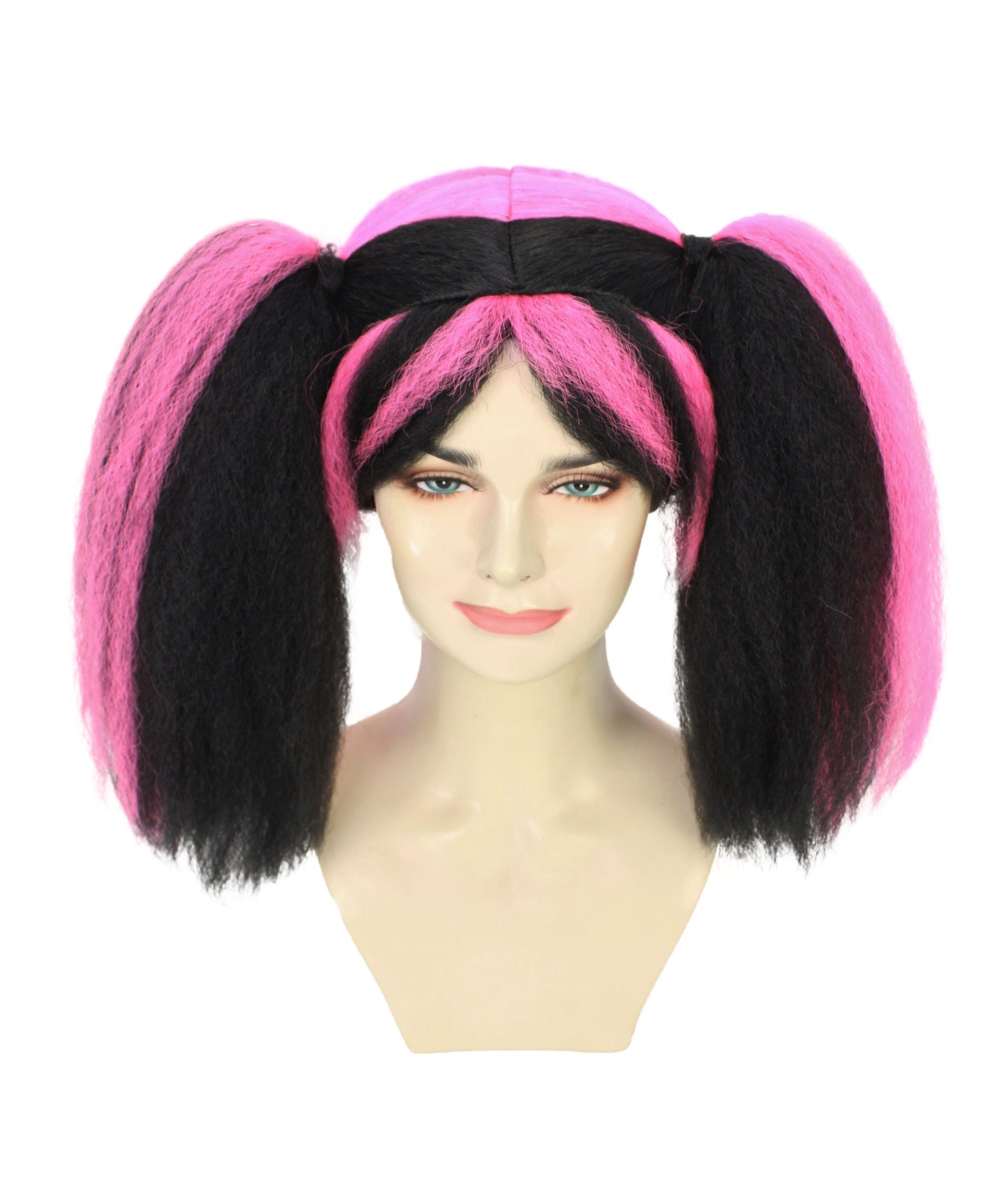HPO Adult Women’s Steampunk Wig with Black Base and Vibrant Pink Streaks Ponytails | Synthetic Flame-Retardant Fiber |