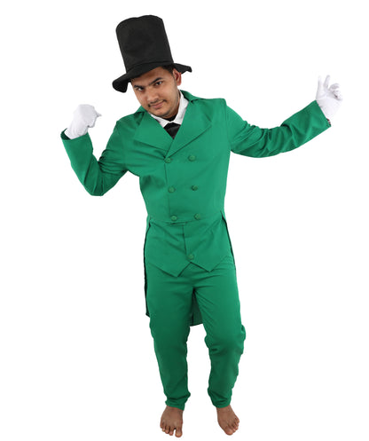 HPO Men's Holiday Gentleman Costume | Structured Poplin Suit Featuring Double Breasted Jacket and Vest | Versatile for Stage Shows, Christmas Parties, and Vintage Events