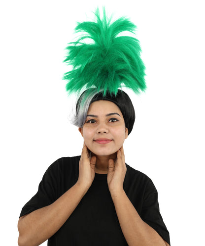 HPO Women’s Green Palm Tree Spiked Wig | 19 Inch Wig with High Standing Top | Funky Green Wig for Party, Festival, or Stage Use