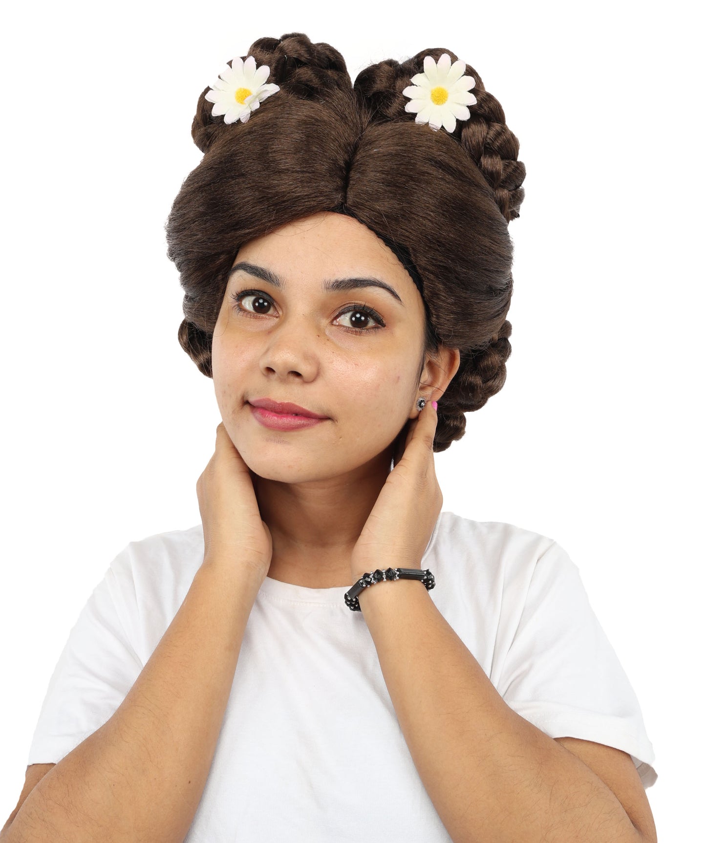 HPO Adult Women’s Elegant Brown Updo Wig | 12” Flame-Resistant Synthetic Hairpiece | Lightweight Capless Design for Halloween and Cosplay