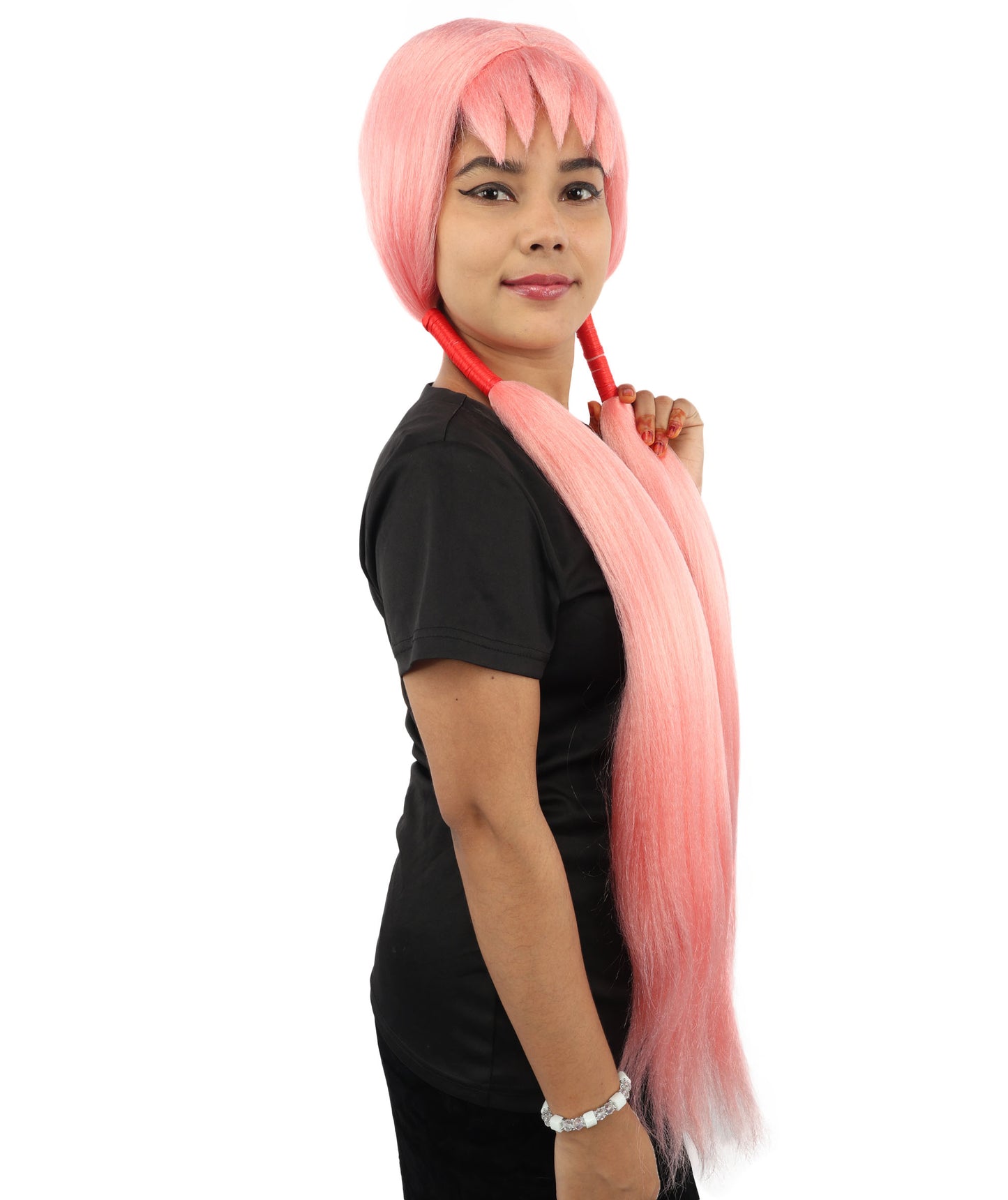 HPO Women's Extra Long Pigtail Wig | Multicolor Options | Floor Length Straight Twin Tails with Bangs, Heat Friendly Synthetic Fiber & Adjustable Cap | Halloween, Fairy Roleplay, Magical Girl Theme, Theater & Carnival