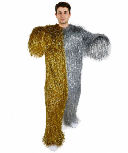 HPO Unisex Tinsel Hairy Two-Part Costume, Bundle & Mask Set | Full-Body Suit & Matching Mask | Long Hair Funny Costume for Halloween, Performers, Cosplay & Mascots