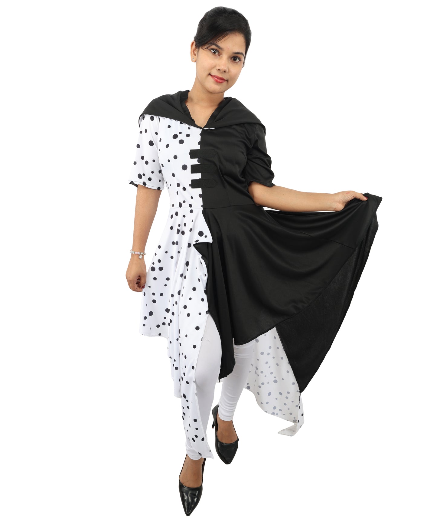 Black & White Costume Dress with Matching Gloves | Retro Party Outfit for Halloween, Cosplay, Carnival, Stage & Themed Events