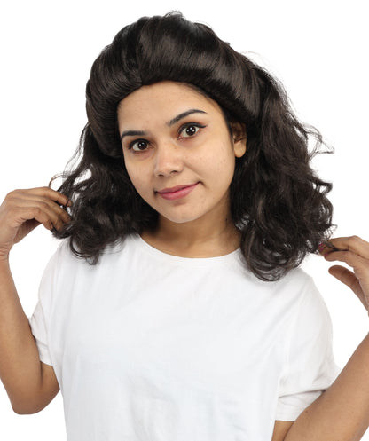 HPO Women's Wavy Dark Brown Curly Wig | Medium Length Textured Hair for  Fantasy Characters & Dress-Up | Cosplay Hairpiece Outfit for Party Looks, Themed Events