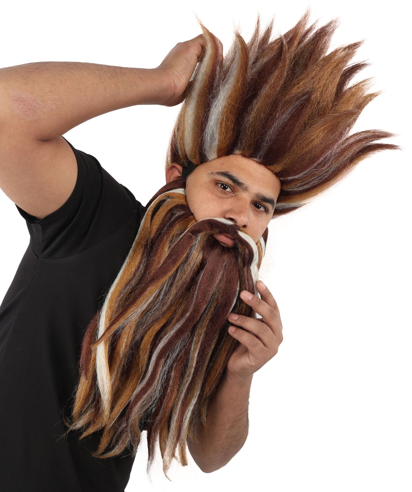 Wild Man Wig Beard & Mustache Set | Voluminous Multicolor Options Messy Hair with Matching Facial Hair, Synthetic Fiber & Breathable Cap | Halloween, Jungle Roleplay, Theater, Carnival & Costume Party