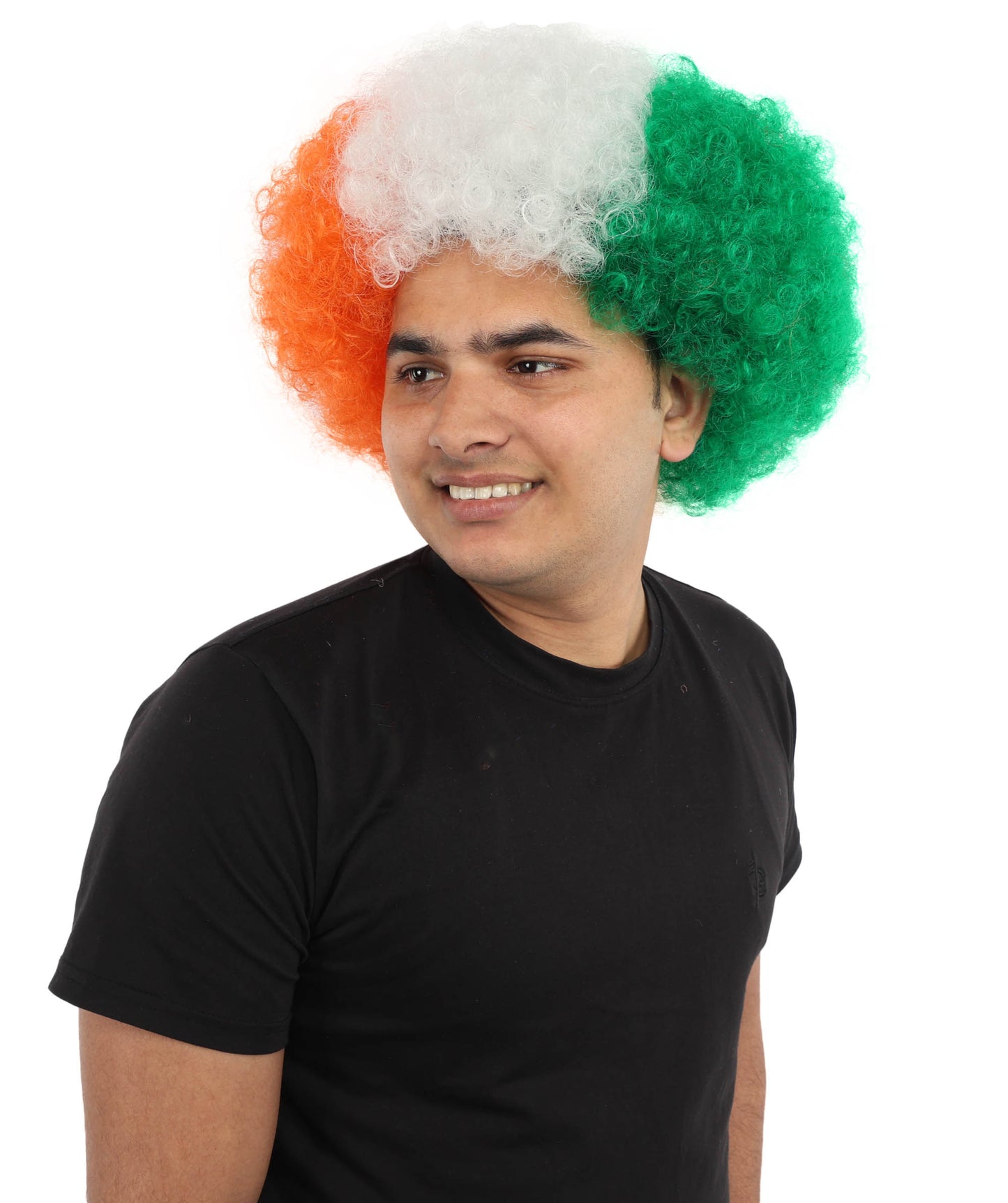 HPO Unisex Cote d'Ivoire Afro Wig | 12 Inch Orange White Green Tricolor Synthetic Curls | Sports Event National Holiday Parade Soccer Match Fan Gear
