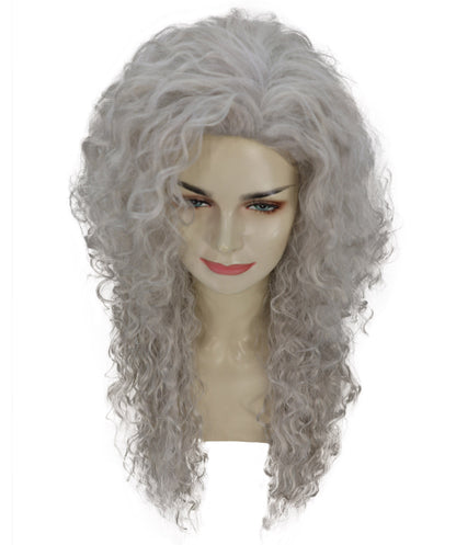 HPO Women’s 27 Inch Long Curly Silver Grey Mermaid Wig | Fantasy Wig for Halloween Parties Breathable Cap