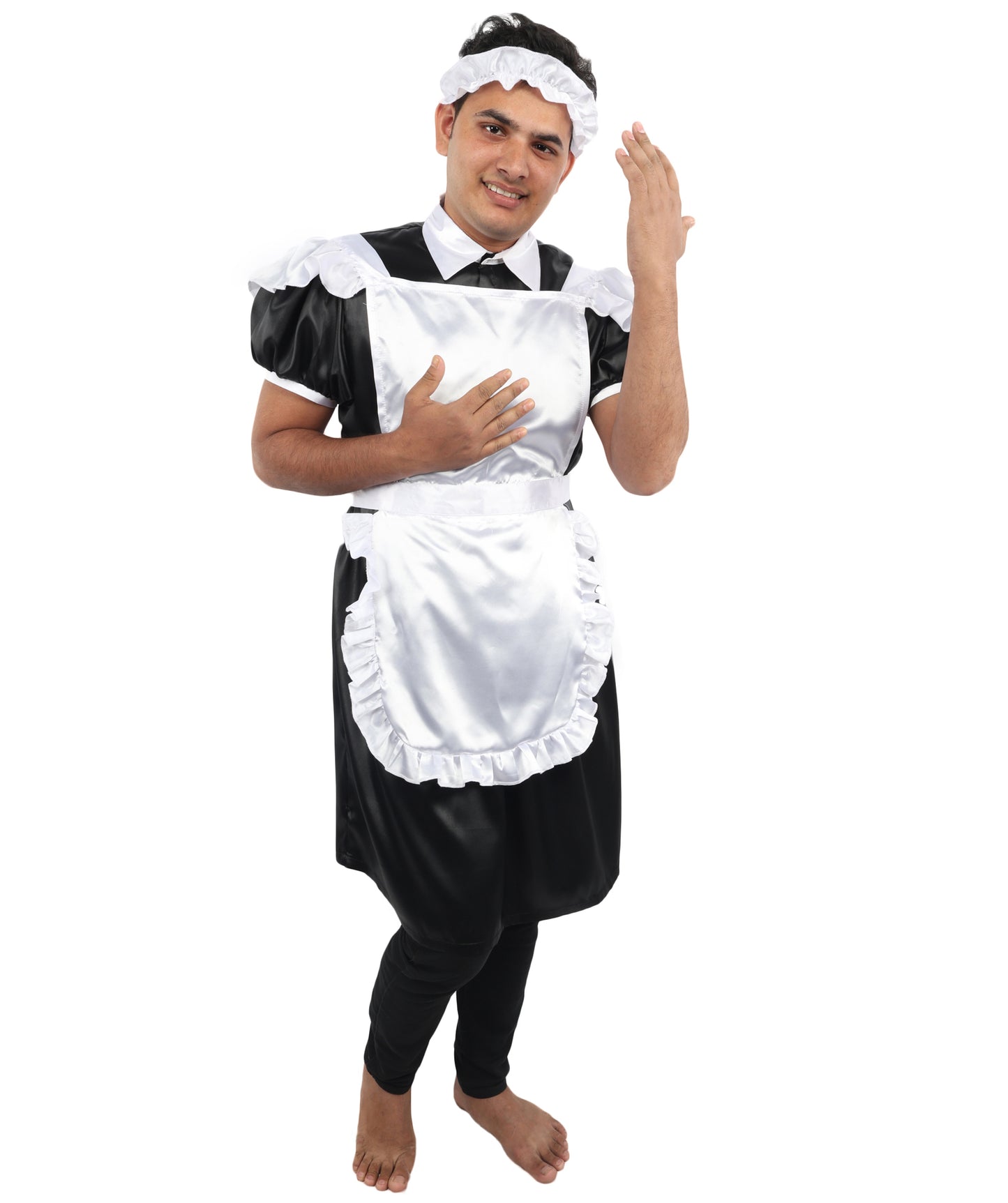 HPO Men's Sissy French Maid Black & White Costume, Crossdress Puff Sleeve Dress, Cosplay Outfit