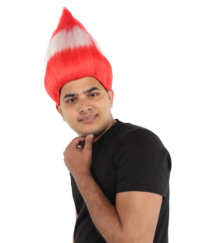HPO Unisex Austria Flag Troll Wig | 15 Inch Upright Spiked Red White Stripe Design | Sports Event National Holiday Parade Soccer Match Fan Gear