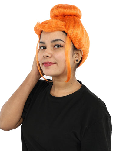 HPO Cavewoman Orange Wig – Women’s  Prehistoric Cartoon Bold Style Hairpiece | Stone Age Inspired Hair for Party Gatherings & Roleplay Events
