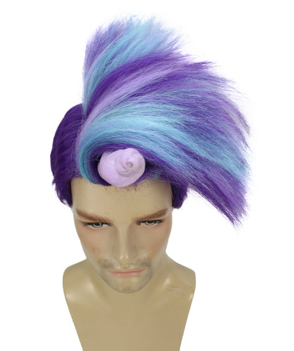 HPO Men's Fairytale Purple & Blue Spiky Wig with Horn I Unicorn Halloween Wig I Flame-retardant Synthetic Fiber