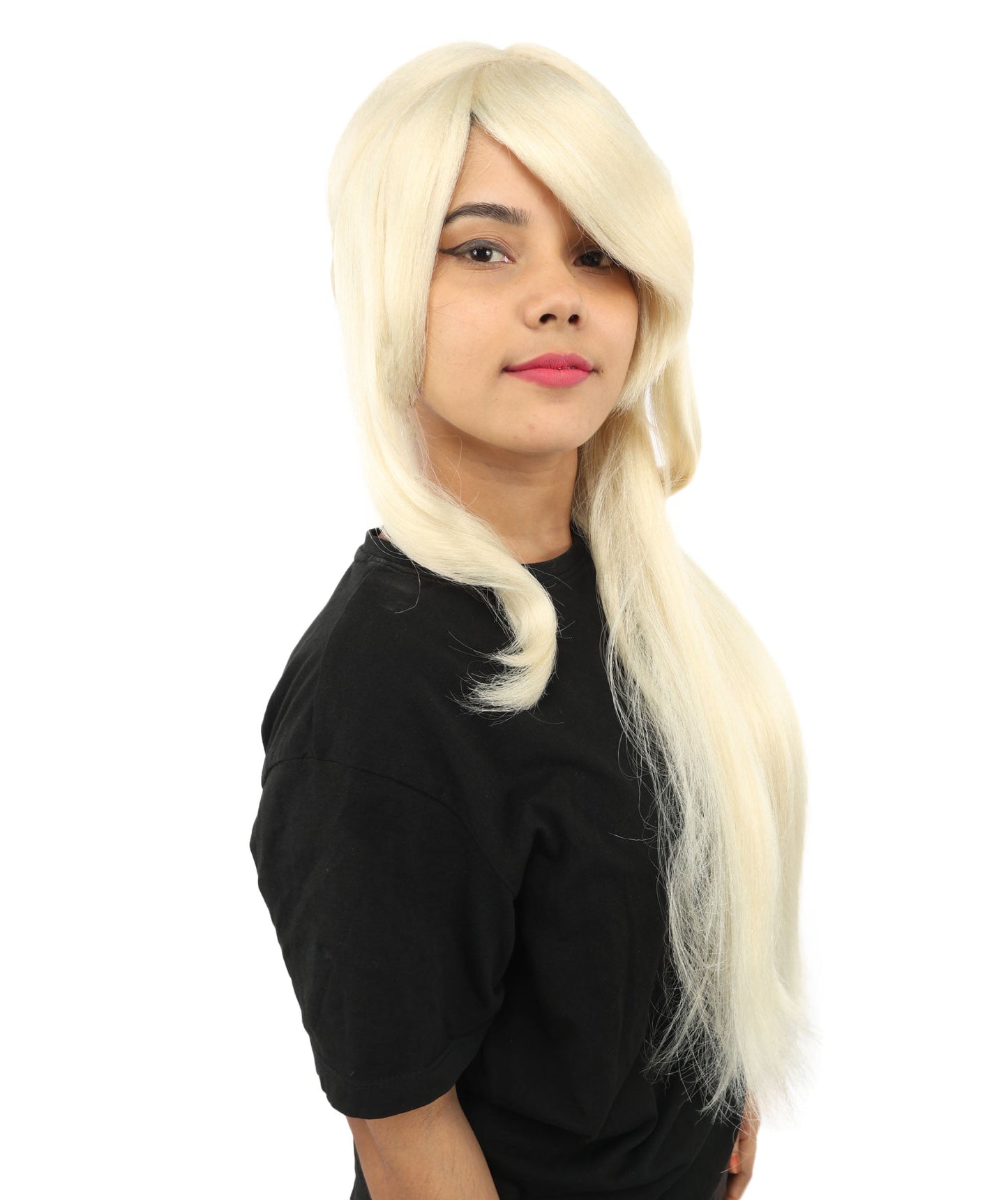 HPO Adult Women's Anime Character Wig | Multiple Color Options | Synthetic Fiber with Side Swept Bangs and Top Tuft | Halloween Party and Comic Con Events