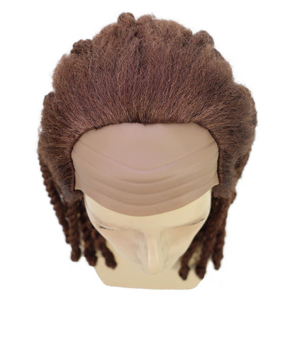 HPO Men’s Medium Length Brown Rapper Braided Wig | Halloween and Cosplay Wig | Flame-retardant Synthetic Fiber