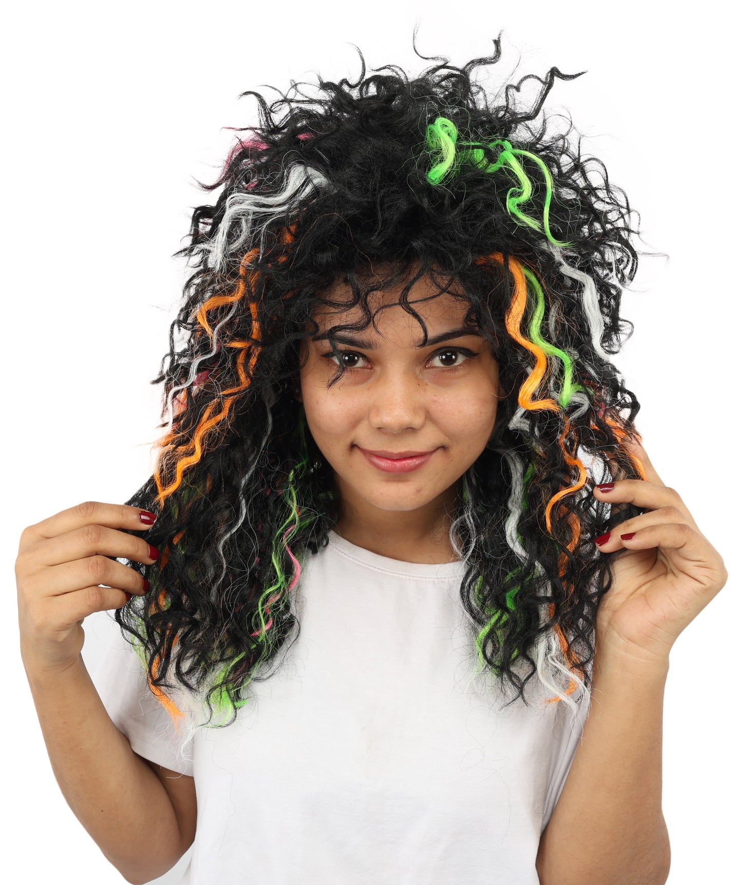 HPO Women's Wild Shaggy Rocker Wig | Multi-colored dark base, create of synthetic fiber, massive frizzy volume, breathable base | Party, Halloween, theater, drag, performance, costume events