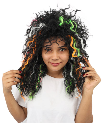 HPO Women's Wild Shaggy Rocker Wig | Multi-colored dark base, create of synthetic fiber, massive frizzy volume, breathable base | Party, Halloween, theater, drag, performance, costume events