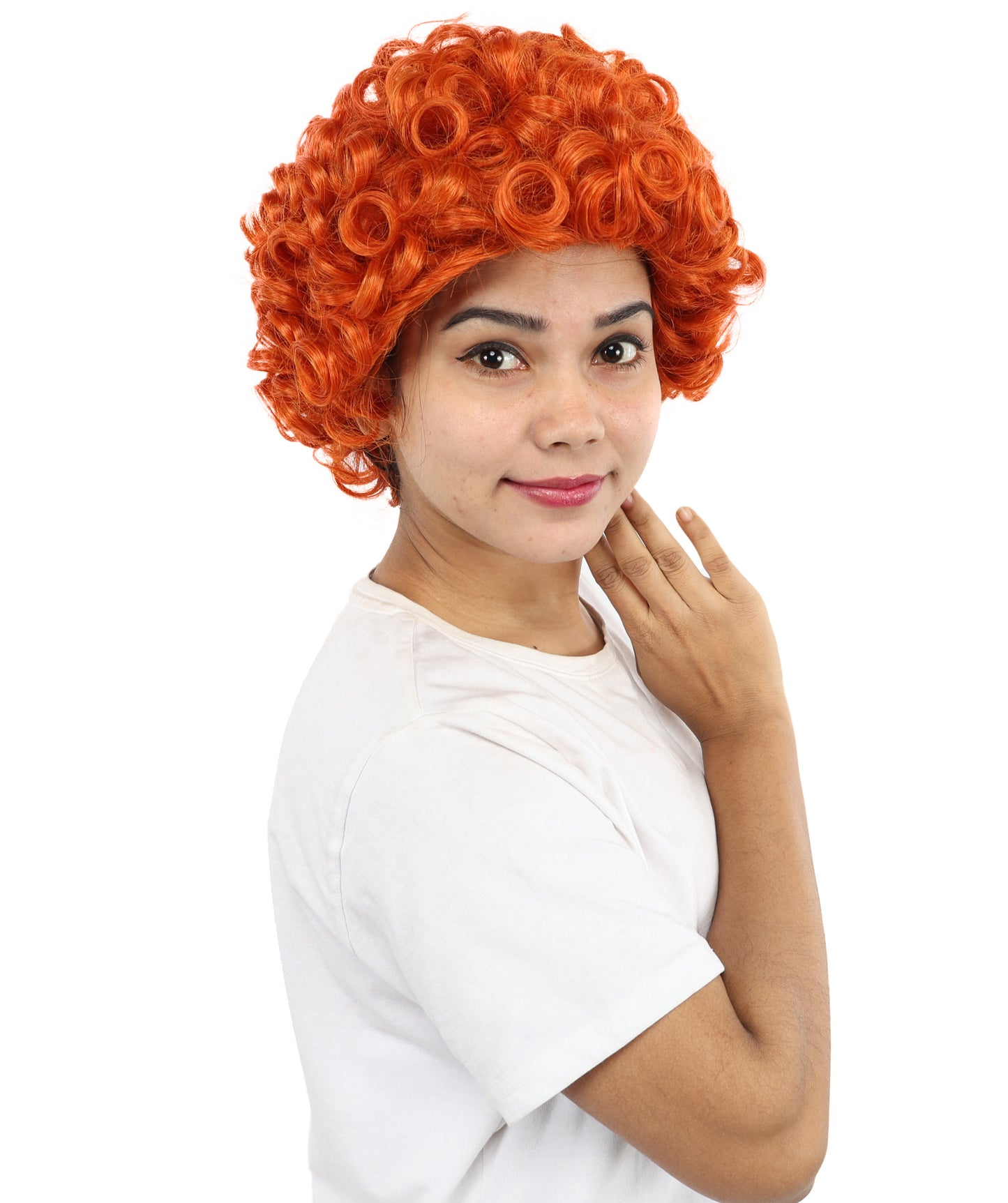 HPO Women's Copper Red Afro Wig – 11 Inch Tight Curls with Capless Cap | Synthetic Curly Hairpiece for Halloween, Disco, Clown, Cosplay & Pride Events