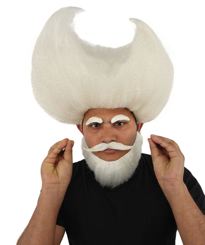 HPO Men's Crescent Fantasy Wig Beard Mustache & Eyebrow Set | Massive structural moon shape with matching facial hair and capless construction | Essential for theatrical stage drag performance costume events and party