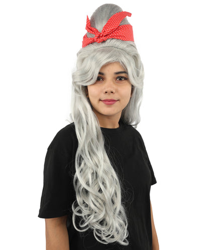 HPO Women’s Retro Beehive Wig with Red Bow | Multicolor Options | Extra Long Wavy Fancy Dress Accessory | Fancy Dress Accessory | Celebrity-Inspired Hair for Halloween, Cosplay & Music Tribute Parties