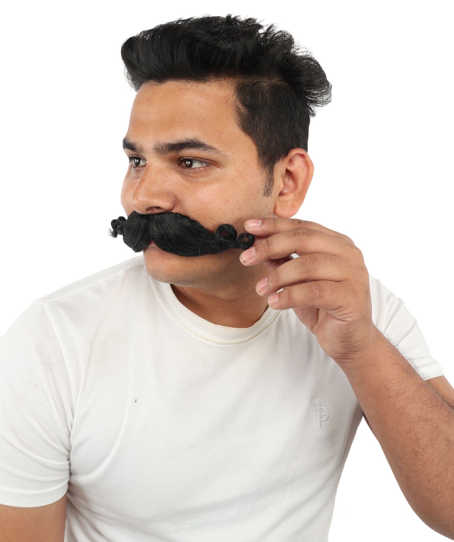 HPO Men’s Brown Curled Handlebar Mustache – Vintage Style Fake Facial Hair for Retro Characters | Ideal for Halloween, Cosplay and Themed Parties