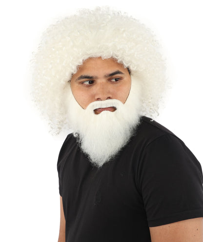 HPO Men's Wild Caveman Orange Wig Beard & Mustache Set | Massive Frizzy Orange Afro and Full Beard Set with Messy Texture | Prehistoric Costume, Viking Cosplay, Halloween, and Funny Party Props