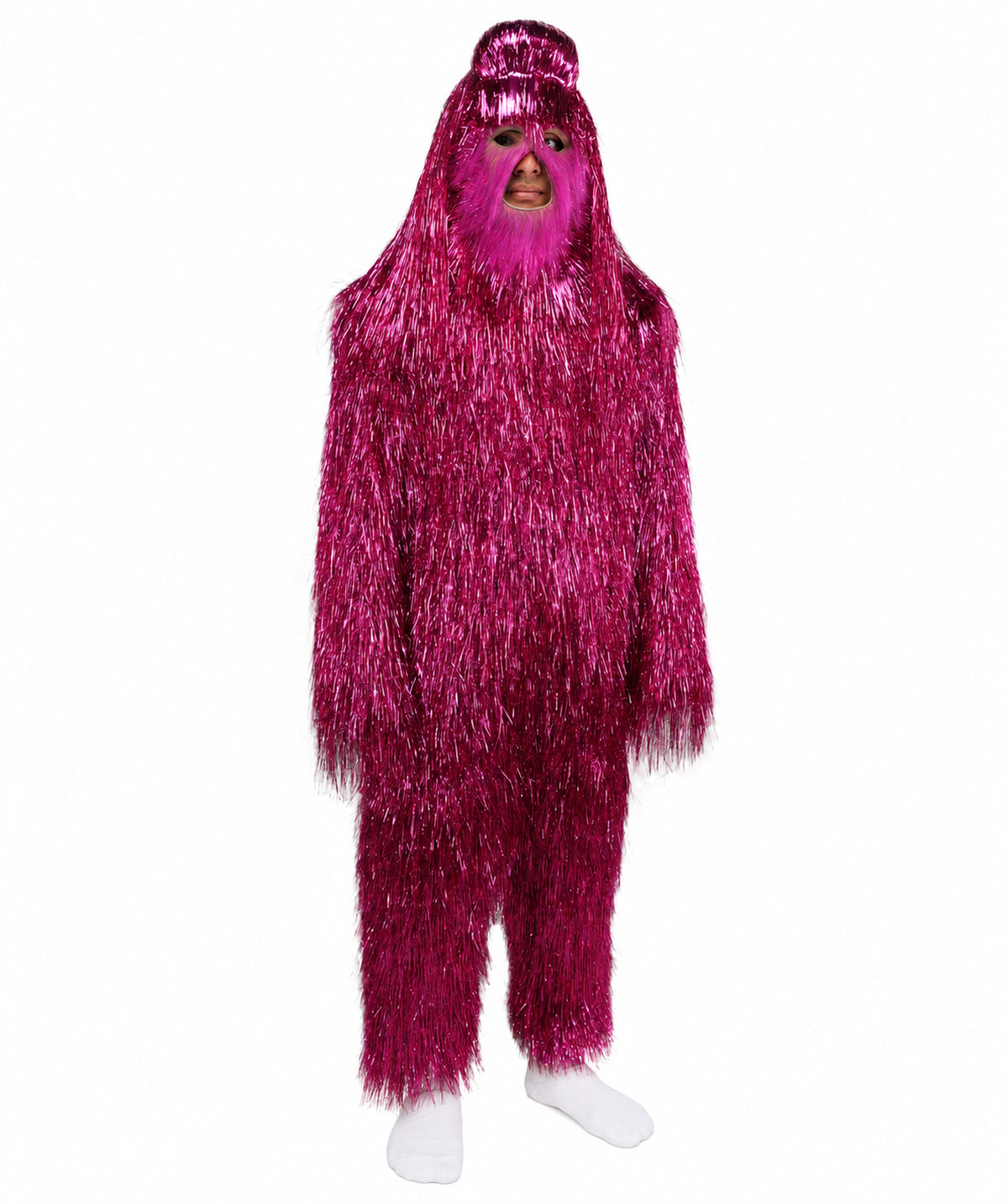 HPO UnisexTinsel Hairy Costume, Bundle & Mask Set | Full-Body Suit & Matching Mask | Long Hair Funny Costume for Halloween, Performers, Cosplay & Mascots | Multicolor Options
