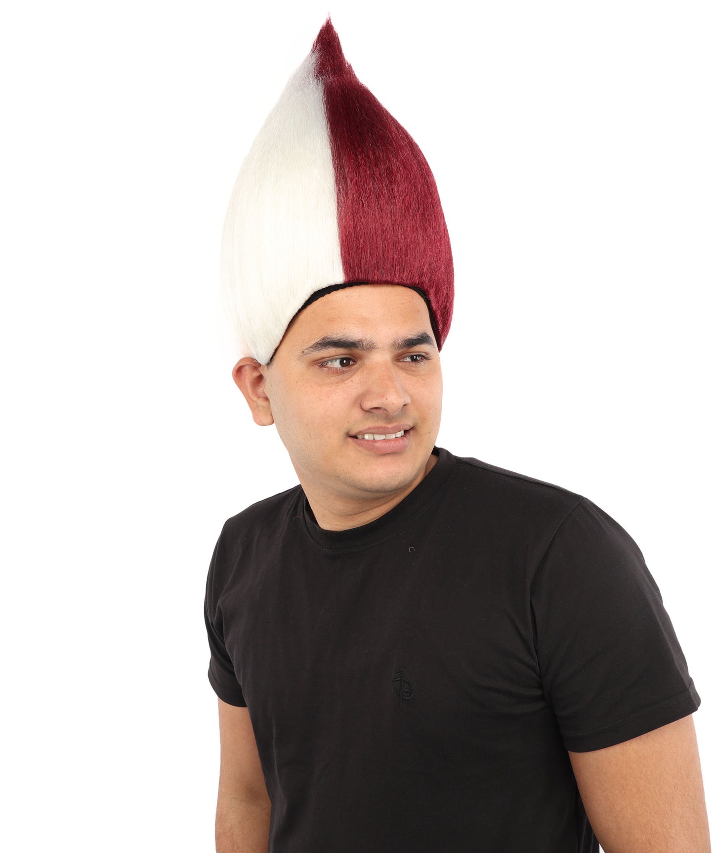 HPO Unisex Qatar Flag-Inspired Maroon & White Sport Troll Wig Troll Wig – Spiky Synthetic Hair with Capless Cap | Ideal for Sports, Cosplay, and National Events
