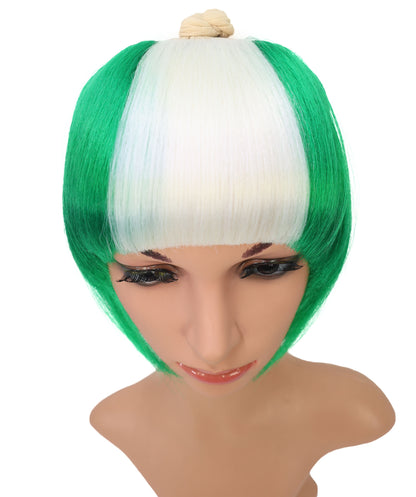 HPO Women's Short Straight Nigeria Flag Wig – Green & White Fringe Style | Ideal for Sports Fans & National Celebrations