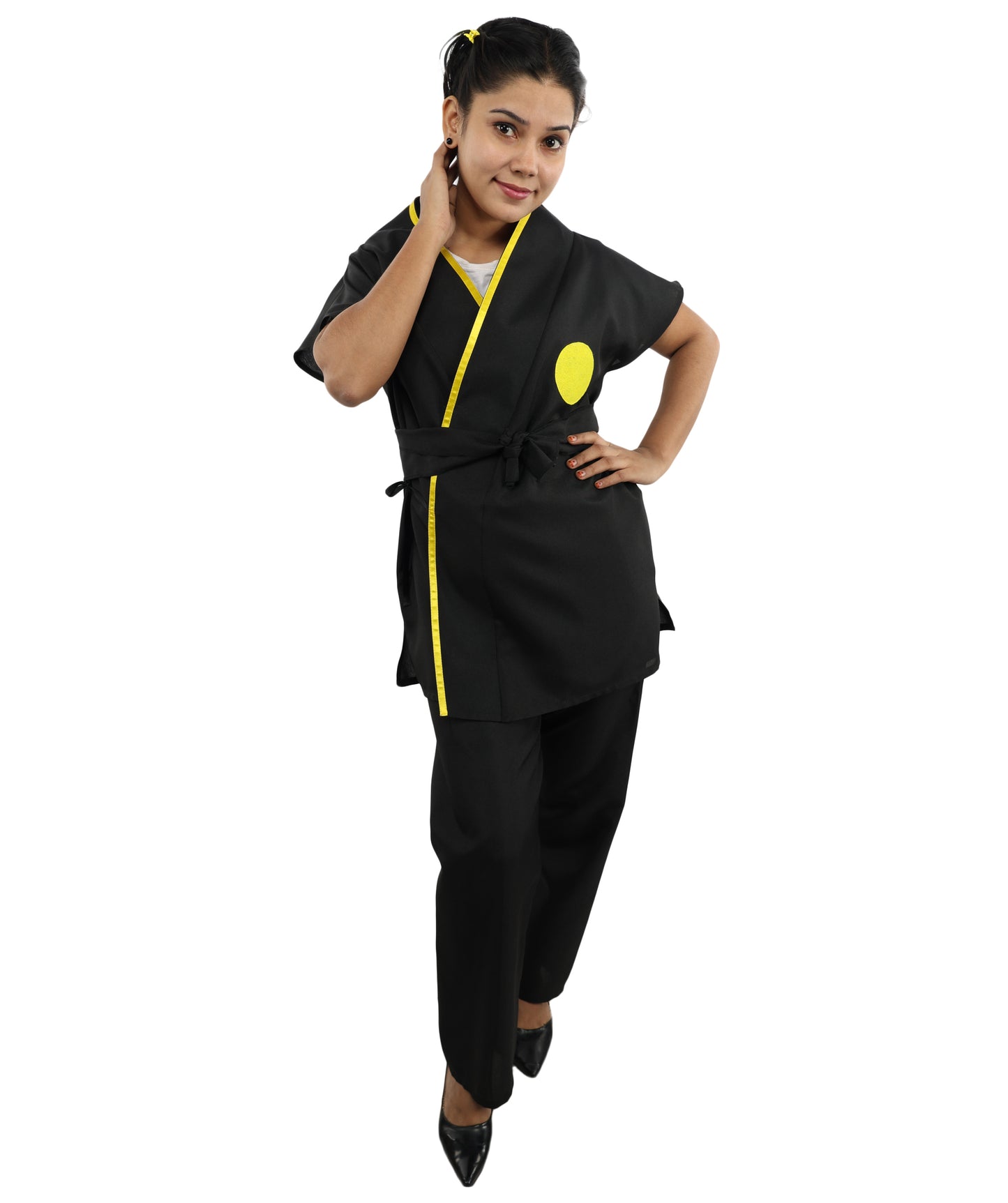 HPO Women’s Black Martial Arts Costume – Sleeveless Top, Belt & Trousers Outfit Set  | Theme Party & Cosplay Presentation Wear