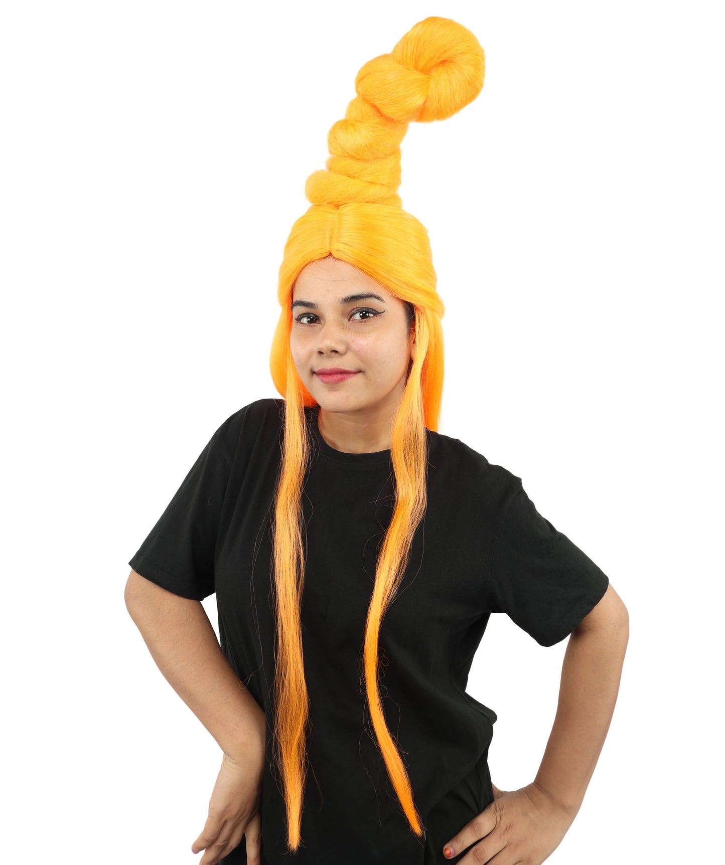 HPO Adult Women's Sculpted Loop Topknot Wig | Multiple Color Options | Create of synthetic fiber, gravity-defying twisted vertical bun with long face-framing strands, breathable base | Party, Halloween, theater, drag, performance, costume events