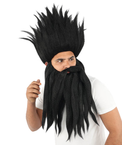 Wild Man Wig Beard & Mustache Set | Voluminous Multicolor Options Messy Hair with Matching Facial Hair, Synthetic Fiber & Breathable Cap | Halloween, Jungle Roleplay, Theater, Carnival & Costume Party