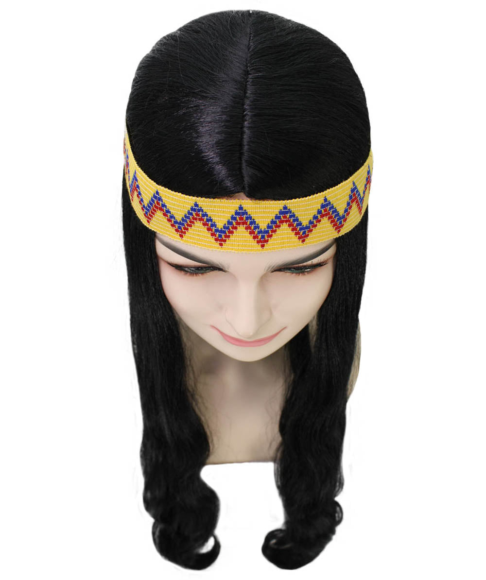 HPO Adult Female WIG Hippie Long with Headband – Boho Multiple Wigs Premium Breathable Capless Cap with Flame Retardant Synthetic Fiber Hair