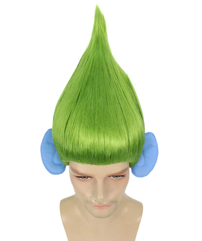 HPO Men's Pointy Diamond Guy Troll Wig with Blue Ears,Multiple Color,Flame-Retardant Synthetic Fiber